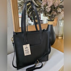 NEW Portland Leather Large N/S Smooth Black Lola Crossbody Tote NWT